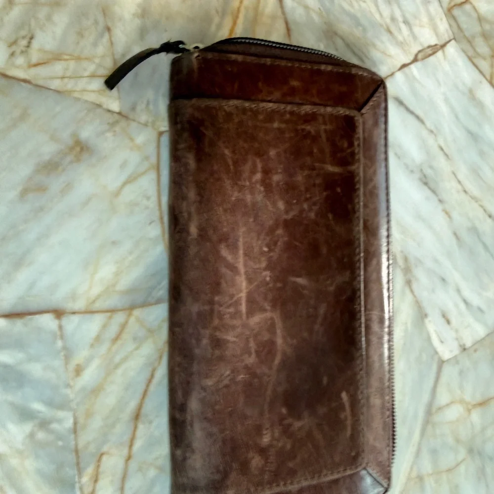Lodis Brown Distressed Leather Zip Around Continental Wallet Organizer